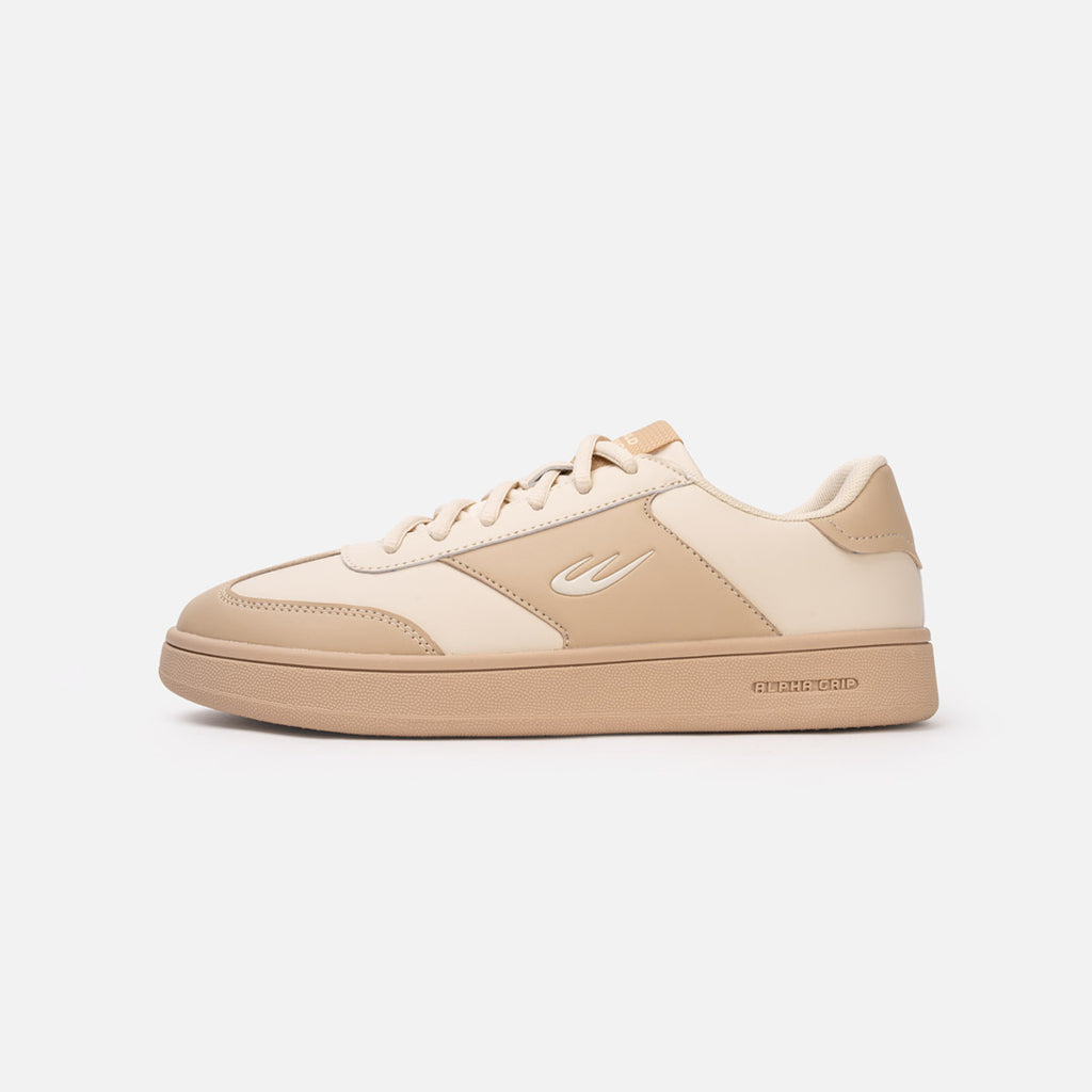 Man-made leather upper, mesh lining, Alpha grip rubber outsole, and Bounce Pad insole system. Affordable and durable, with comfort, breathability, a more secure fit, and excellent cushioning in every step to prevent heel shock.
