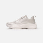 Shoe with mesh upper and metallic hot melt overlays, mesh lining, rubber heel counter, Speedsole insole system, and EVA midsole with rubber outsole. Transparent ETPU and EVA foam provide high-rebound cushioning, energy return, lightweight comfort, stability, and impact protection.